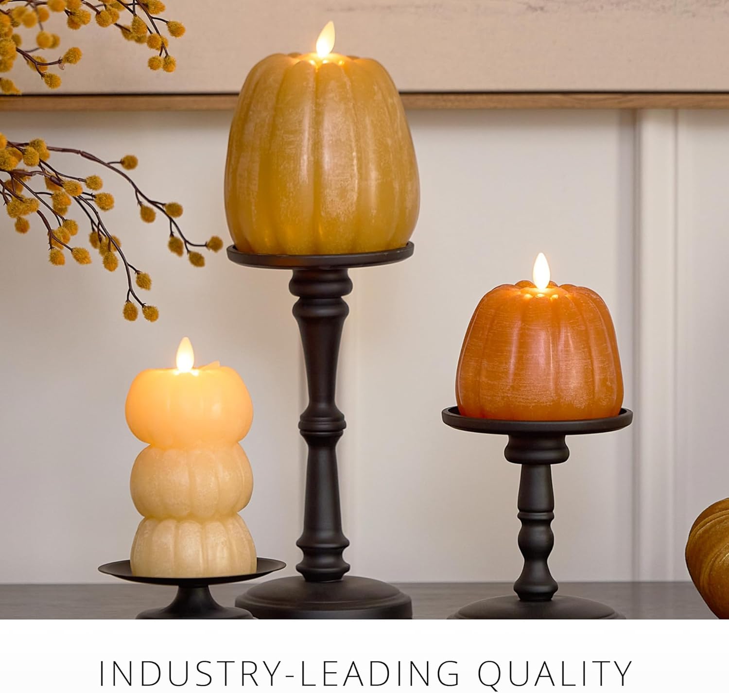 Luminara Flickering Flameless Marmalade Pumpkin Candle, Battery Operated Plug Free Home Indoor Decoration, Timer & Remote Ready (Sold Separately), 4" x 4.3" Real Flame LED Light Halloween & Fall Decor