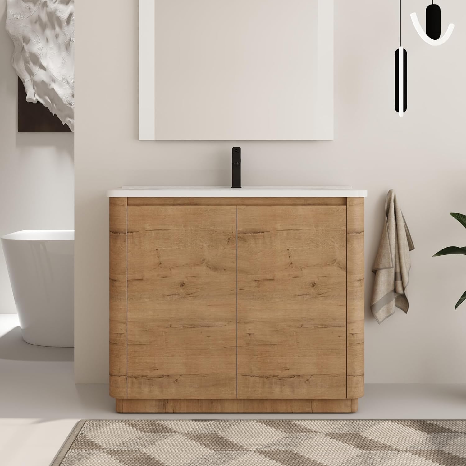40 Inch Bathroom Vanity with Sink, 40" Freestanding Bathroom Vanity, Premium Plywood Wooden Cabinet with Soft Close Doors, Modern Floor Stand Cabinet Set, White Ceramic Sink Top