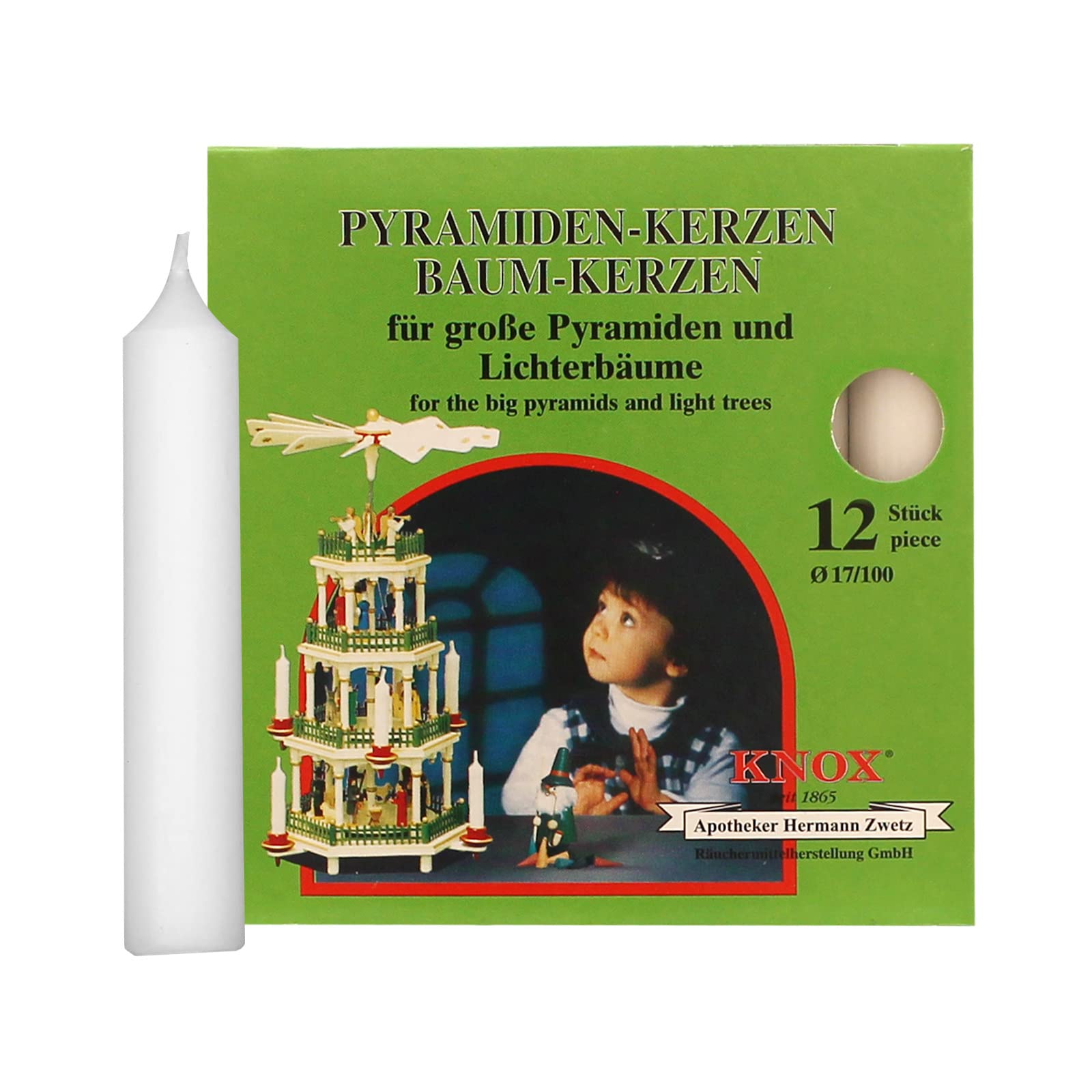 Knox Pyramidenkerzen weiß, 20er Pack (20 x 12 Stück) Größe: ca. 17 x 100 mm Weihnachtskerzen