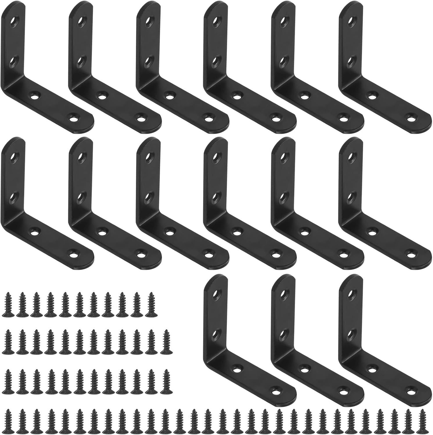 Glarks 130Pcs Black L Bracket Right Angle Corner Brace Joint With Mounting Screws - 20mm 50mm 100mm 125mm for Wood Chair Bookshelf Board Window Furniture Cabinet