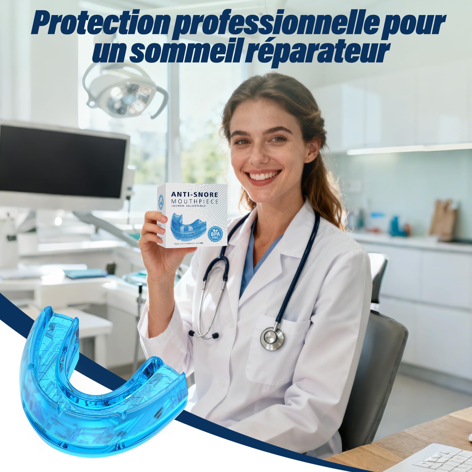 Anti‑Ronflement Inodore et Confortable – Efficace et Puissant, Adapté aux Hommes et aux Femmes, Convient à la Plupart des Bouches - Bleu