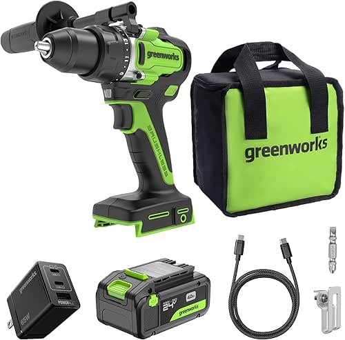 GREENWORKS 24V 1/2” Brushless Cordless Drill (800 In-lbs.), 4.0Ah (24,000mAh