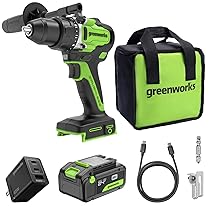 Greenworks 24V Trapano a percussione a batteria 90Nm Brushless, Grado professionale, frizione 21, batteria USB-C 4.0Ah (24.000mAh), caricatore veloce USB-C da 65W (3 porte) e cavo USB C (1M) DD590