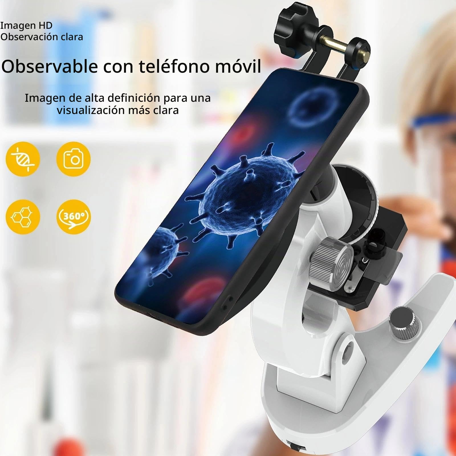 NMM Microscopio Educativo para Niños con Zoom hasta 4800X, Iluminación de Doble Luz, Material ABS (Deluxe-8611)