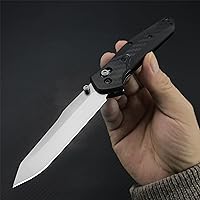 Vista 5 de EDC Folding Pocket Knife For Men, Satin Plain Edge Reverse Tanto Blade, Black Grivory Fiberglass Super Lightweight Handle With Belt Clip, Everyday
