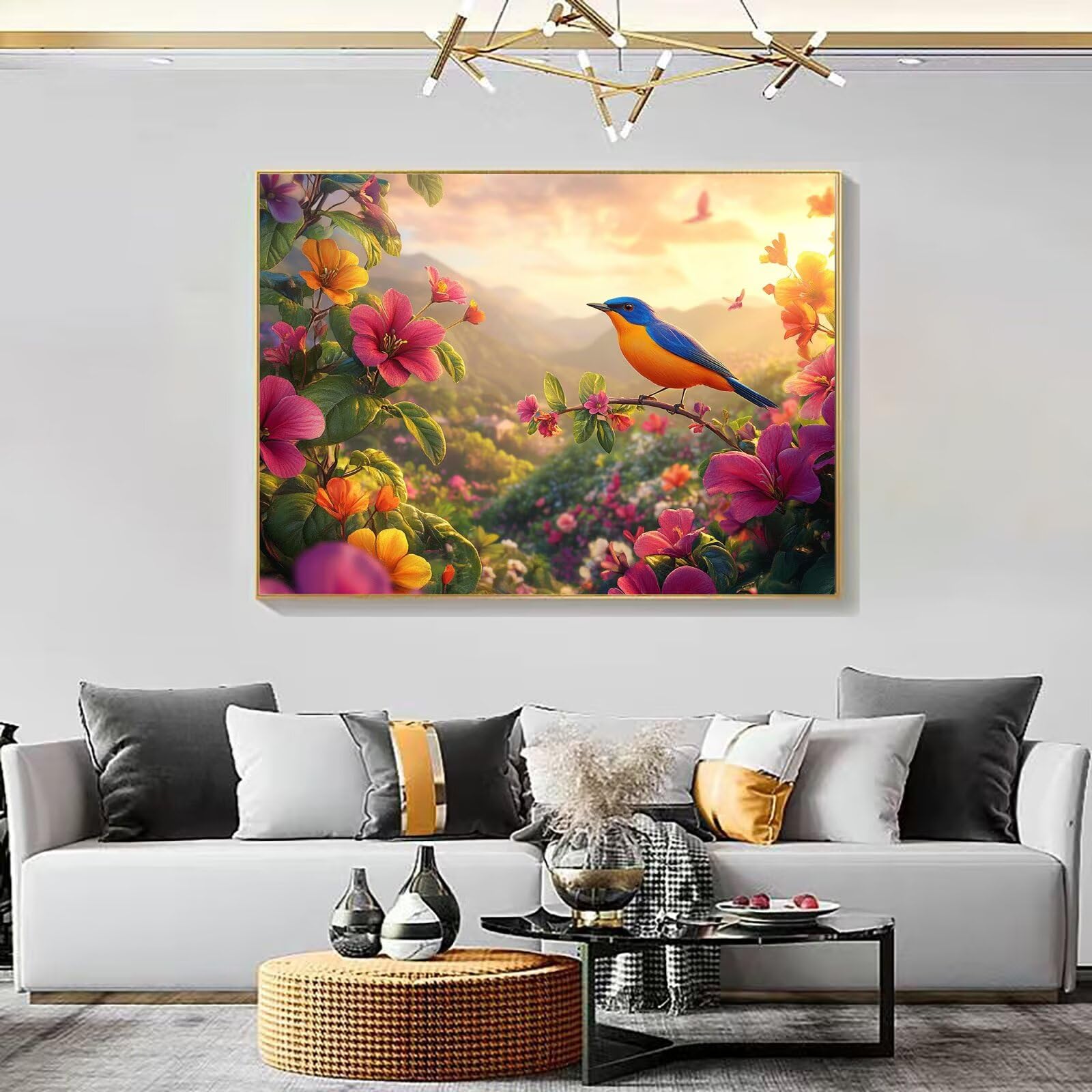 Dipingere con i Numeri Adulti fiore uccello, Quadri da Dipingere Numerati Fai Da Te per Principianti e Adultis, Olio La Pittura di Numeri Kit, Hobby Creativi Adulti, Decorazioni Casa 90x120cm Q3S-102