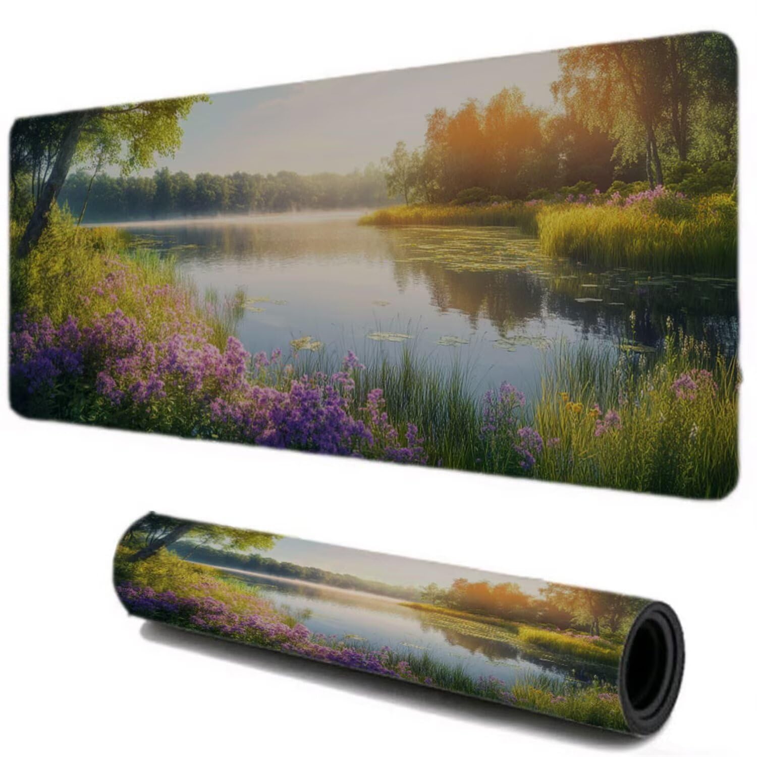 Podkładka pod mysz, podkładka na biurko do gier XXL 1200x600, drzewa jezioro podkładka pod mysz ochraniacz na biurko, zszyte krawędzie antypoślizgowa gumowa podstawa, akcesoria do biura domowego I-347