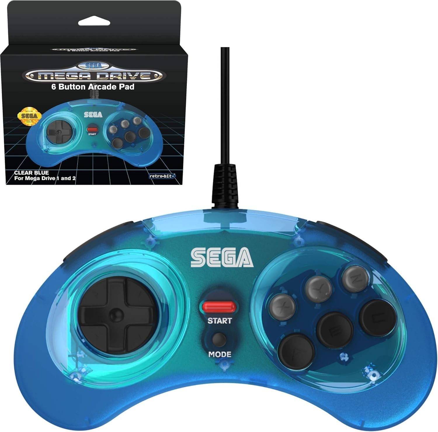 Retro-Bit Official SEGA Mega Drive 6-button Arcade Pad Blue [Importación inglesa]