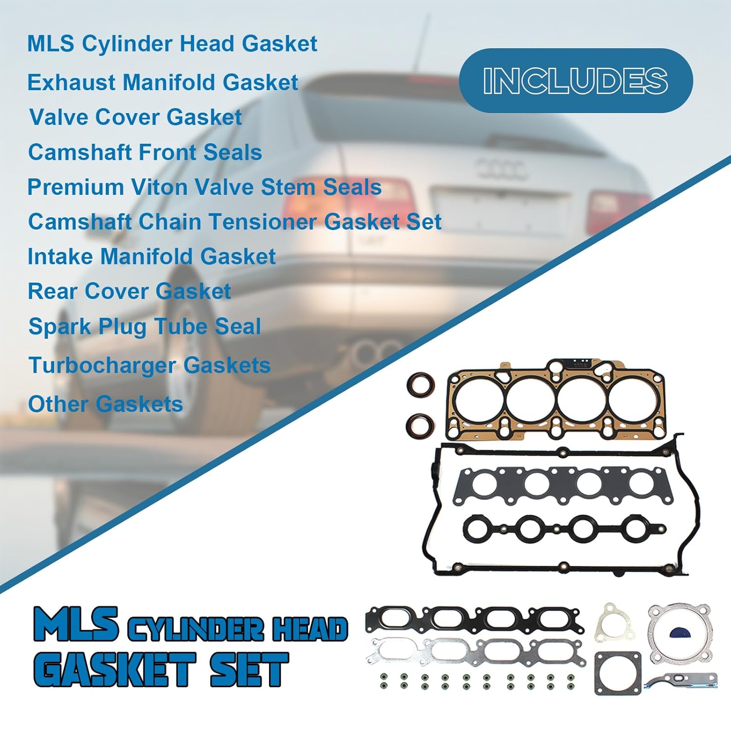 CNS MLS Cylinder Head Gasket Set Compatible/Replacement for Audi Volkswagen 1.8T Turbocharged 20 Engine A4, A4 Cabriolet, Quattro Avant, TT Quattro, Beetle, Golf GTI, Jetta, Passat 97-06
