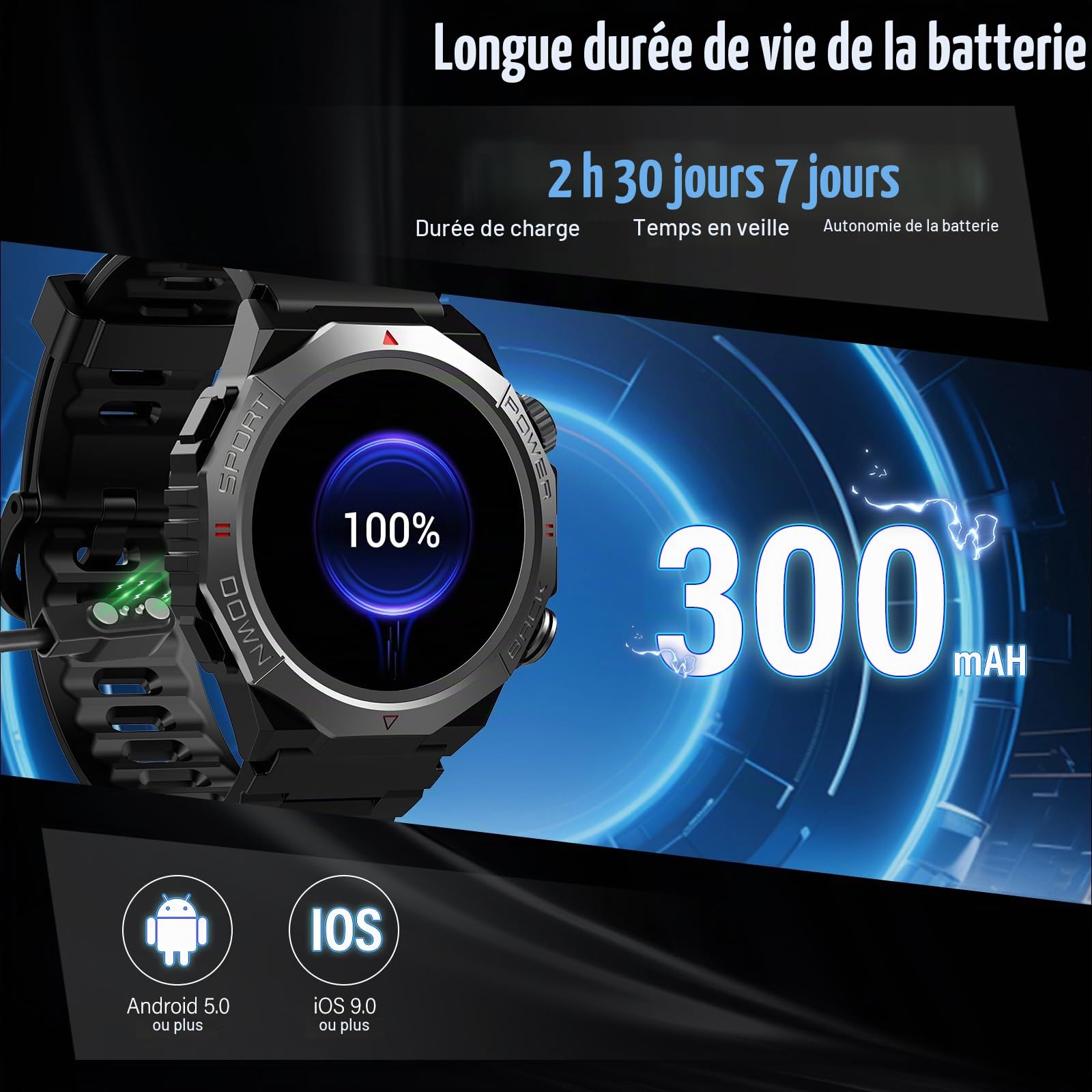 Qecnato Montre Connectée Homme, 1.39" HD Militaire Smartwatch avec Appel Bluetooth, Smart Watch Homme avec 110+ Modes Sportifs/Cardiofrequencemetre/Sommeil, Etanche IP68 Montre Intelligente
