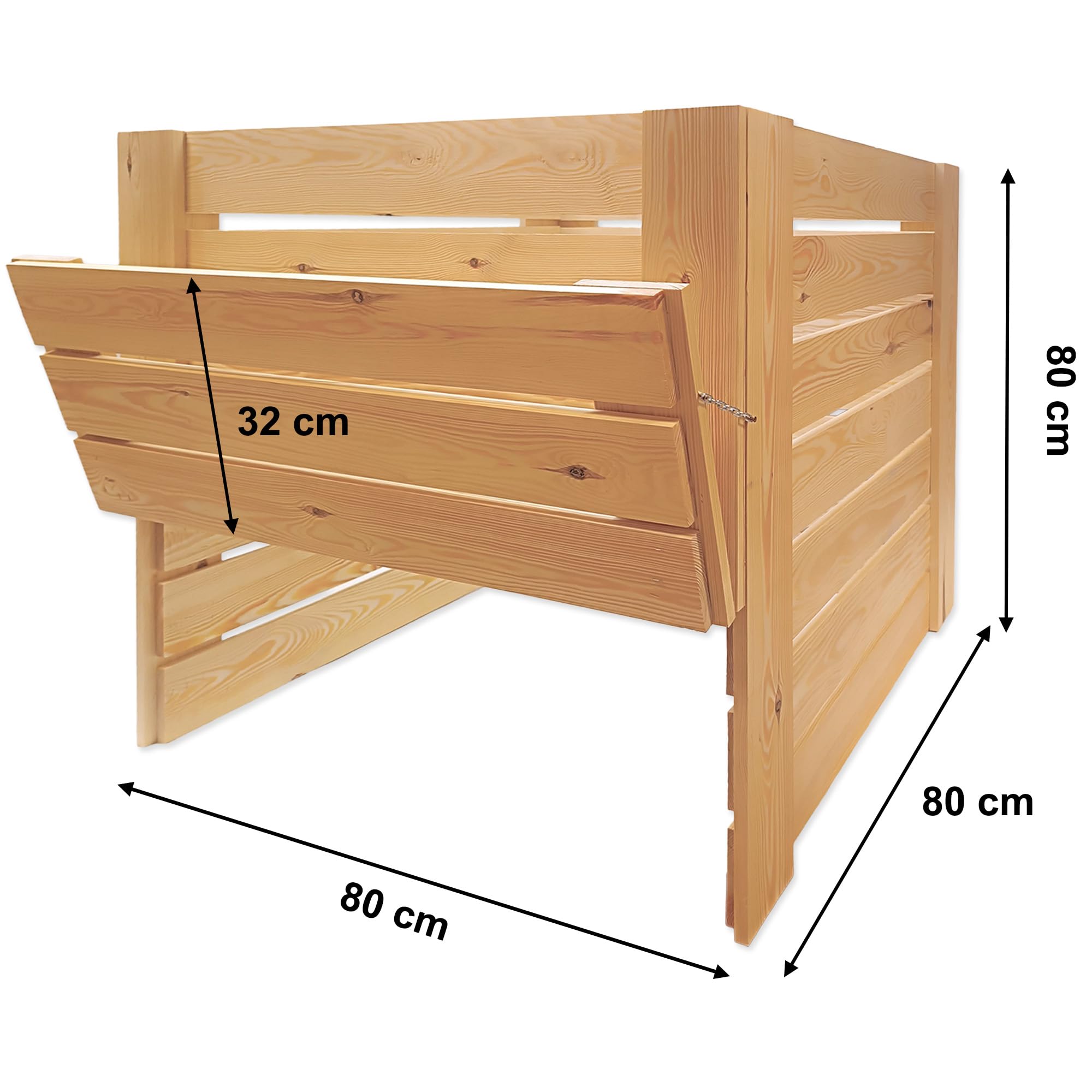 MG Design Holz Komposter 80 x 80 cm – Gartenkomposter aus Holz mit Klappe, Stabiler Kompostbehälter für Garten und Bioabfälle