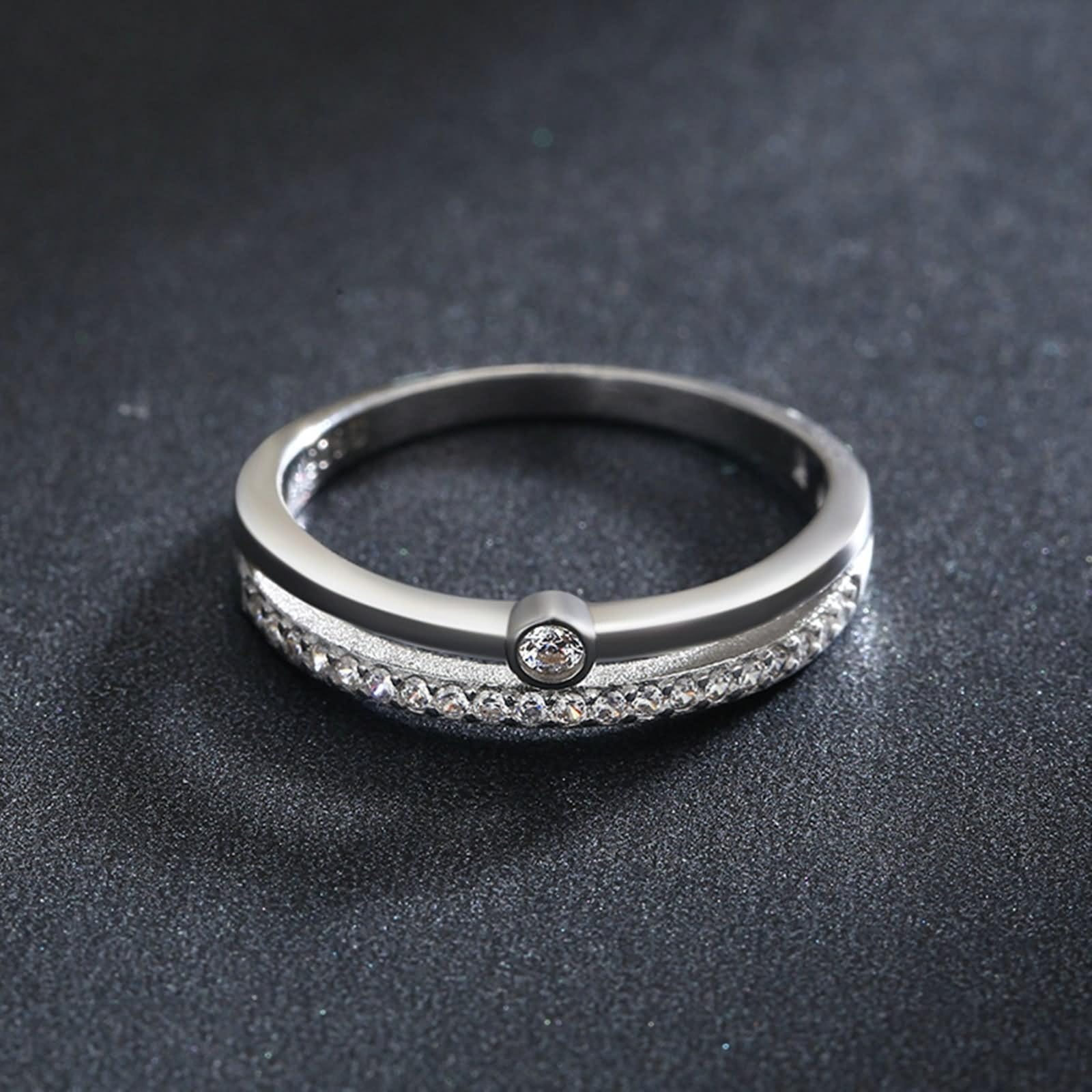 Anillo de oro blanco 9 K/14 K, alianzas de compromiso redondo con moissanita blanca promesa regalos para mujer