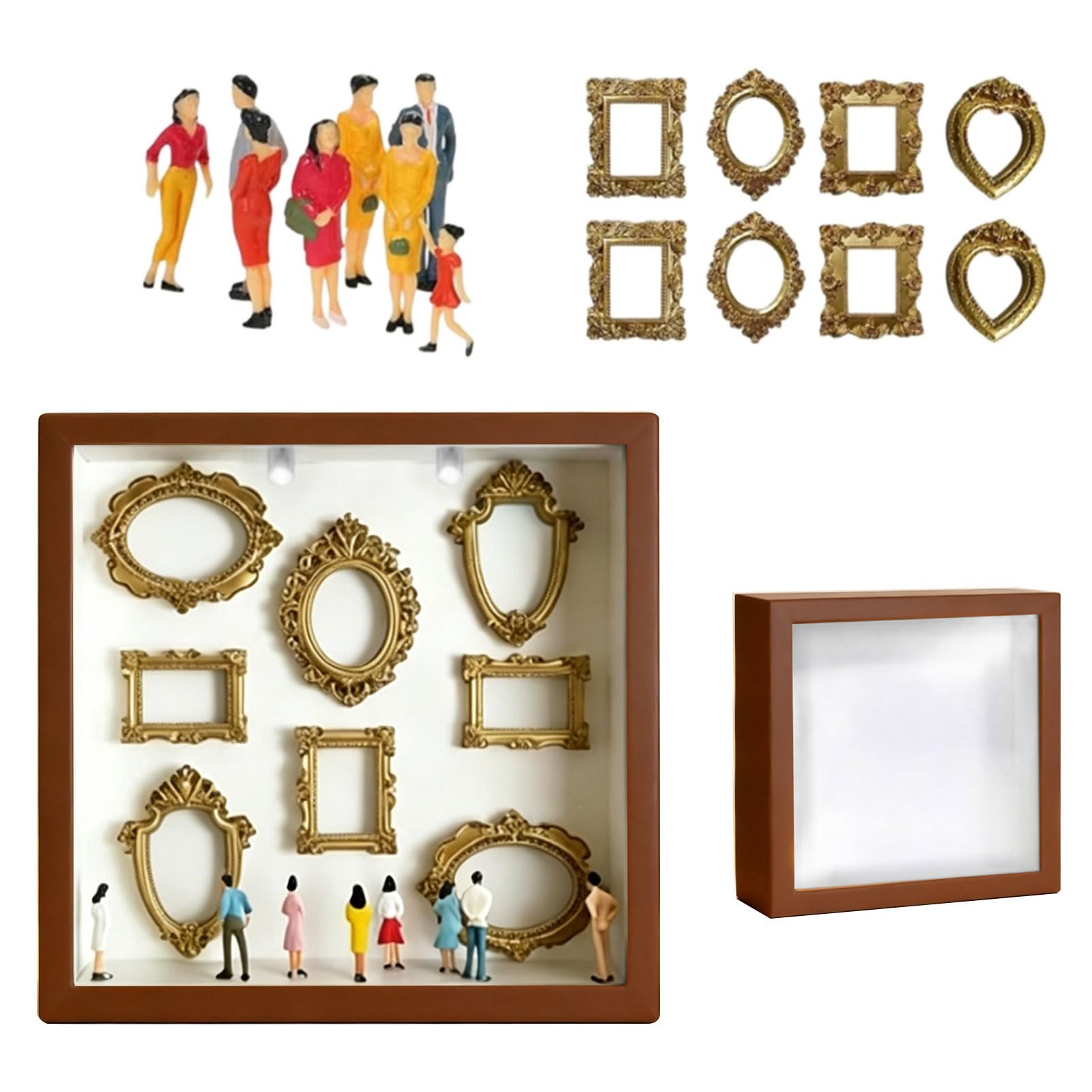 Boîte miniature musée avec figurines et cadre doré artistique