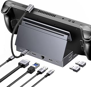 UGREEN Steam Deck Dock, Hub USB C 9 em 1 com Suporte Ajustável, HDMI 4K@60Hz, Ethernet 1000M, USB A e C 3.2, Leitor de Cartão SD/TF, PD 100 W, Compatível com Steam Deck, Switch, ROG Ally, Legion Go