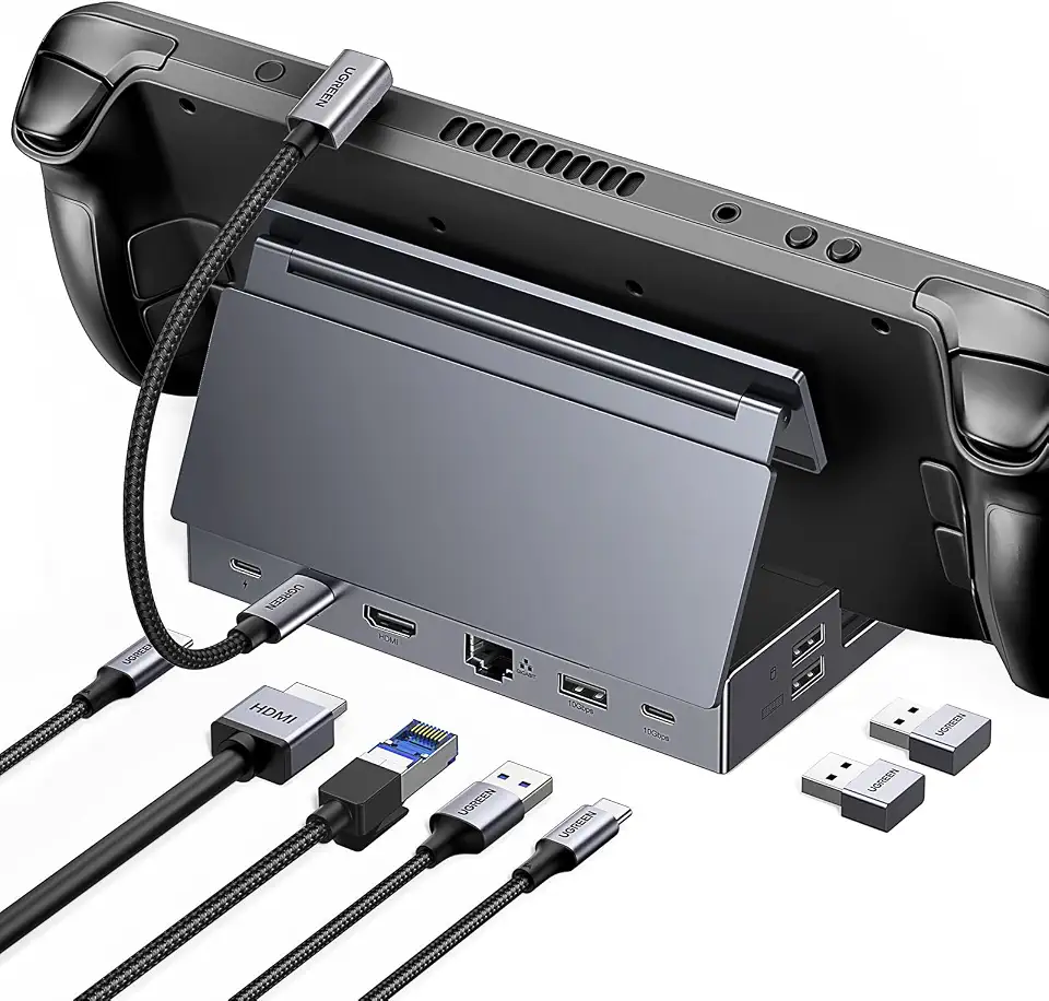 UGREEN Steam Deck Dock, Hub USB C 9 em 1 com Suporte Ajustável, HDMI 4K@60Hz, Ethernet 1000M, USB A e C 3.2, Leitor de Cartão SD/TF, PD 100 W, Compatível com Steam Deck, Switch, ROG Ally, Legion Go | 4K @ 60Hz HDMI, Gigabit Ethernet, PD 100W, 10Gbps USB A&C 3.2, TF/SD para Steam Deck, Rog Ally, ROG Xbox Ally, Legion Go