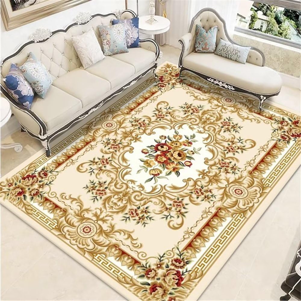Tapis antidérapant salon beige 80x120cm motif floral géométrique