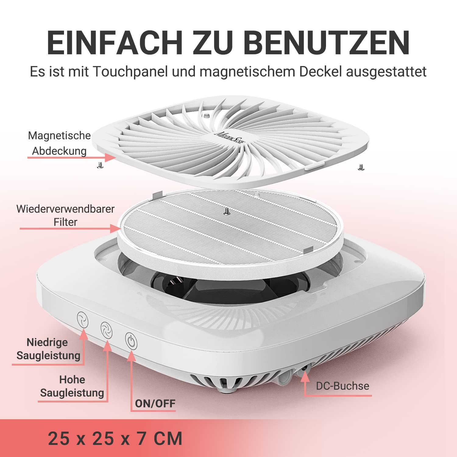 MelodySusie Nagelstaubsauger mit Filter, DR-3011 Professionelle Staubabsaugung für Nagelstudio & Zuhause Leiser Staubsauger für Nägel Maniküre Nageldesign Saugstarker Leistungsstarker, Weiß