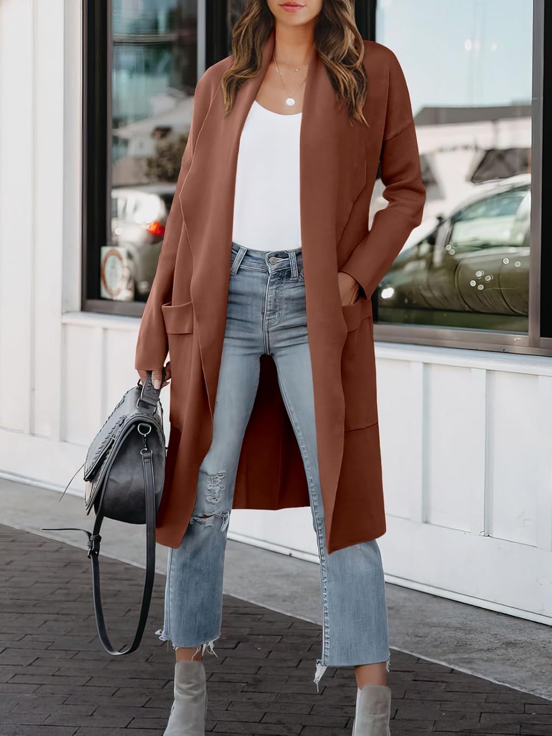 ANRABESS Women's Long Cardigan Sweater 2025 Fall Fashion Casual Oversized Knit Open Front Coatigan Jacket Coat Outfits - Image 6