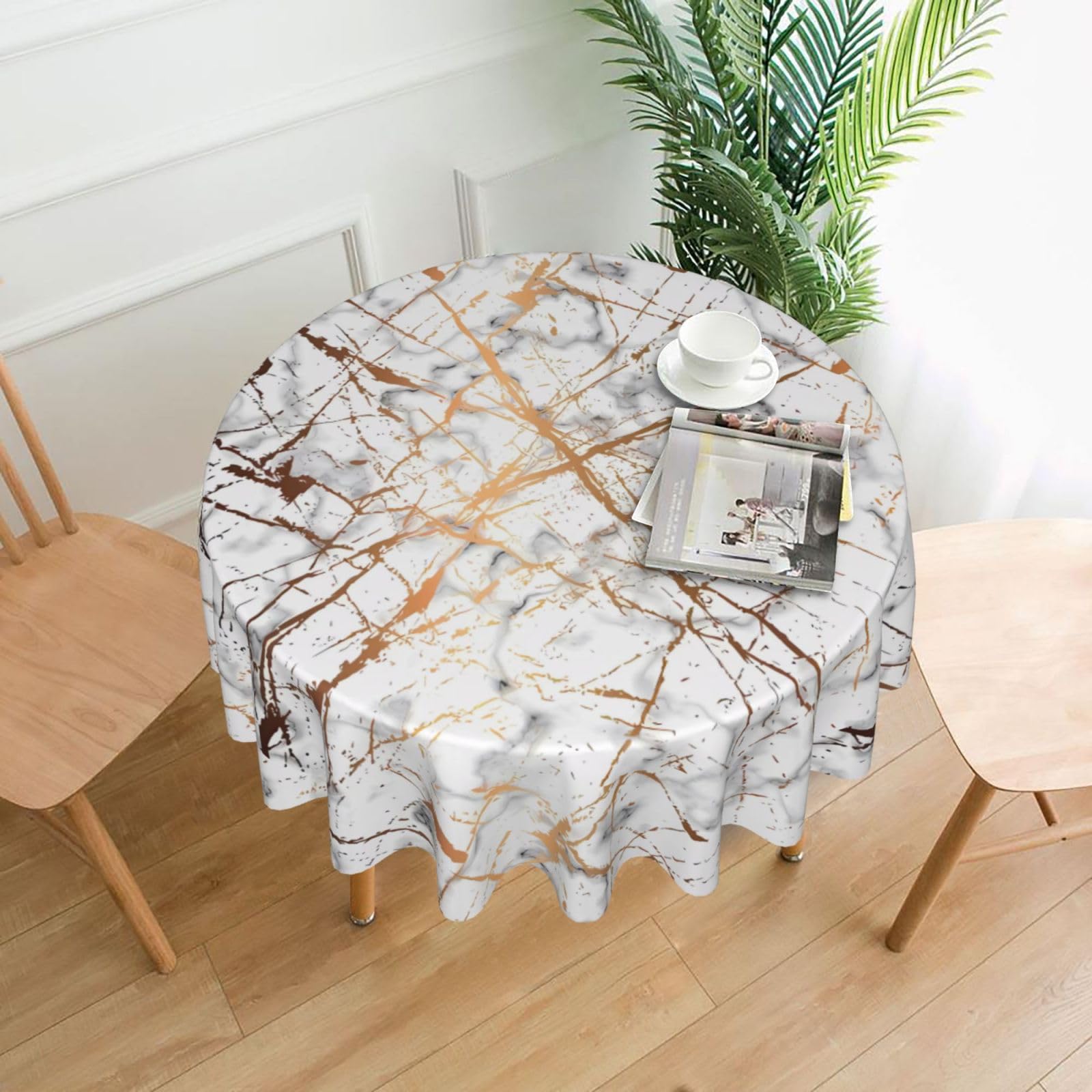 WHJSHOP Marble texture Prints Round Table Throw 60 Inch – Waterproof Table Cover for Dining, Coffee Tables, Parties & More - Soft, Wrinkle-Resistant Table Layer