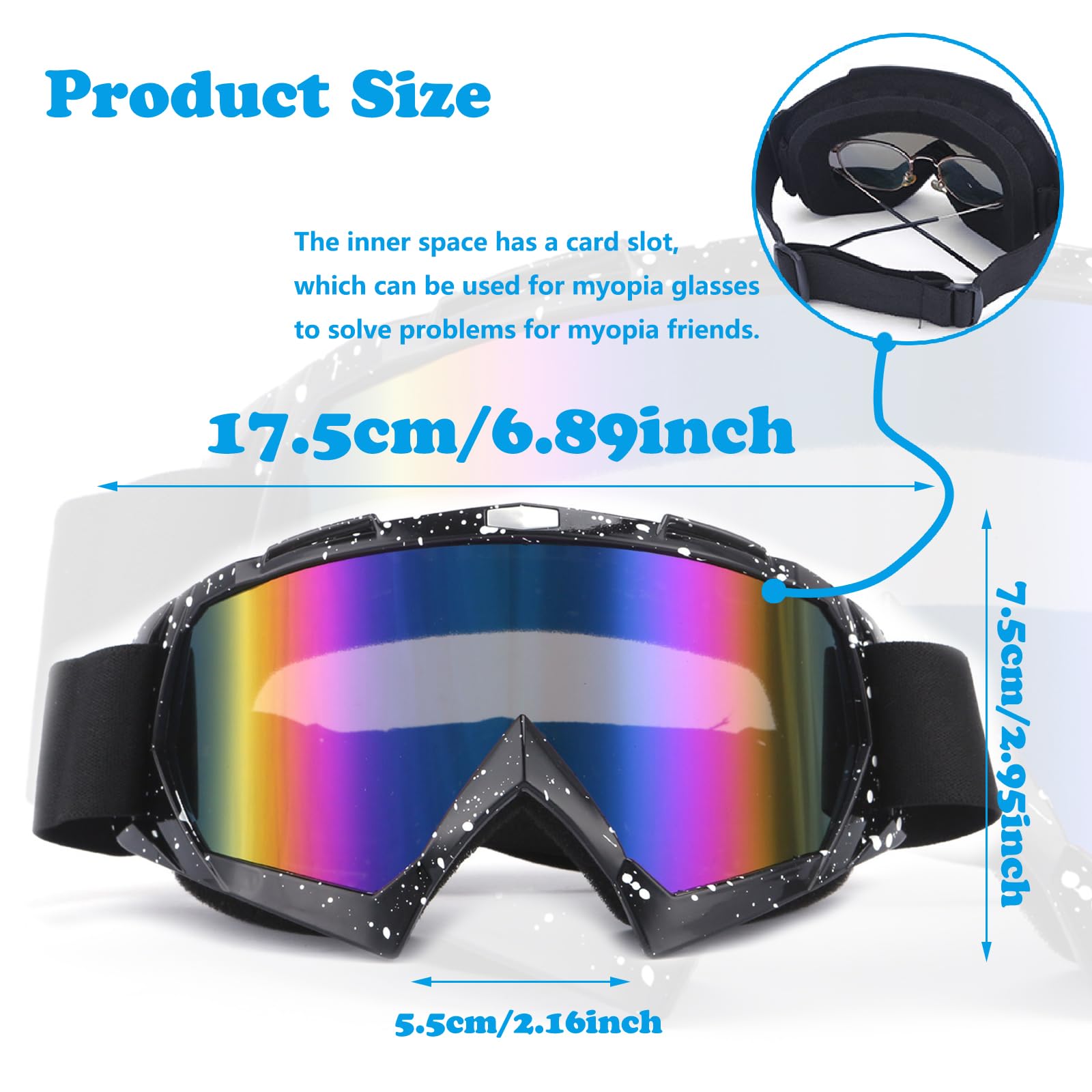 DONGZQAN Okulary motocrossowe, okulary narciarskie, okulary motocyklowe, gogle narciarskie, z wyściółką piankową, nadają się zarówno dla kobiet, jak i mężczyzn, nadają się do sportów na świeżym