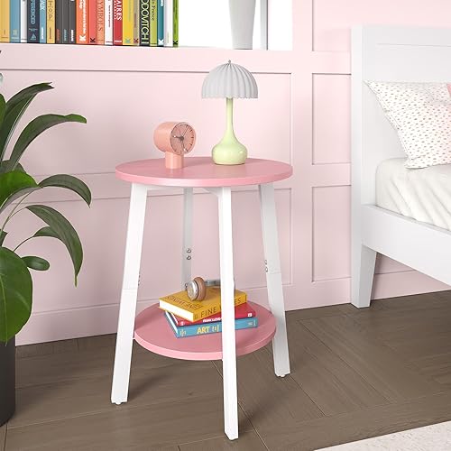 Miniatura 4 de Side Table, Small Round End Table with Storage Shelf for Small Space, 2-Tier Bedside Table Sofa Couch Table, Round Accent Table Nighstands for