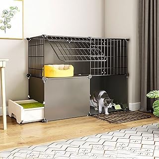 XWJOYW Jaula para Gatos CVERTHAF, Jaula para Gatos de Interior DIY, Jaula de Alambre Desmontable con Valla, Perrera con Puerta para Gatitos, Animales pequeños (Color: Negro, tamaño: 9