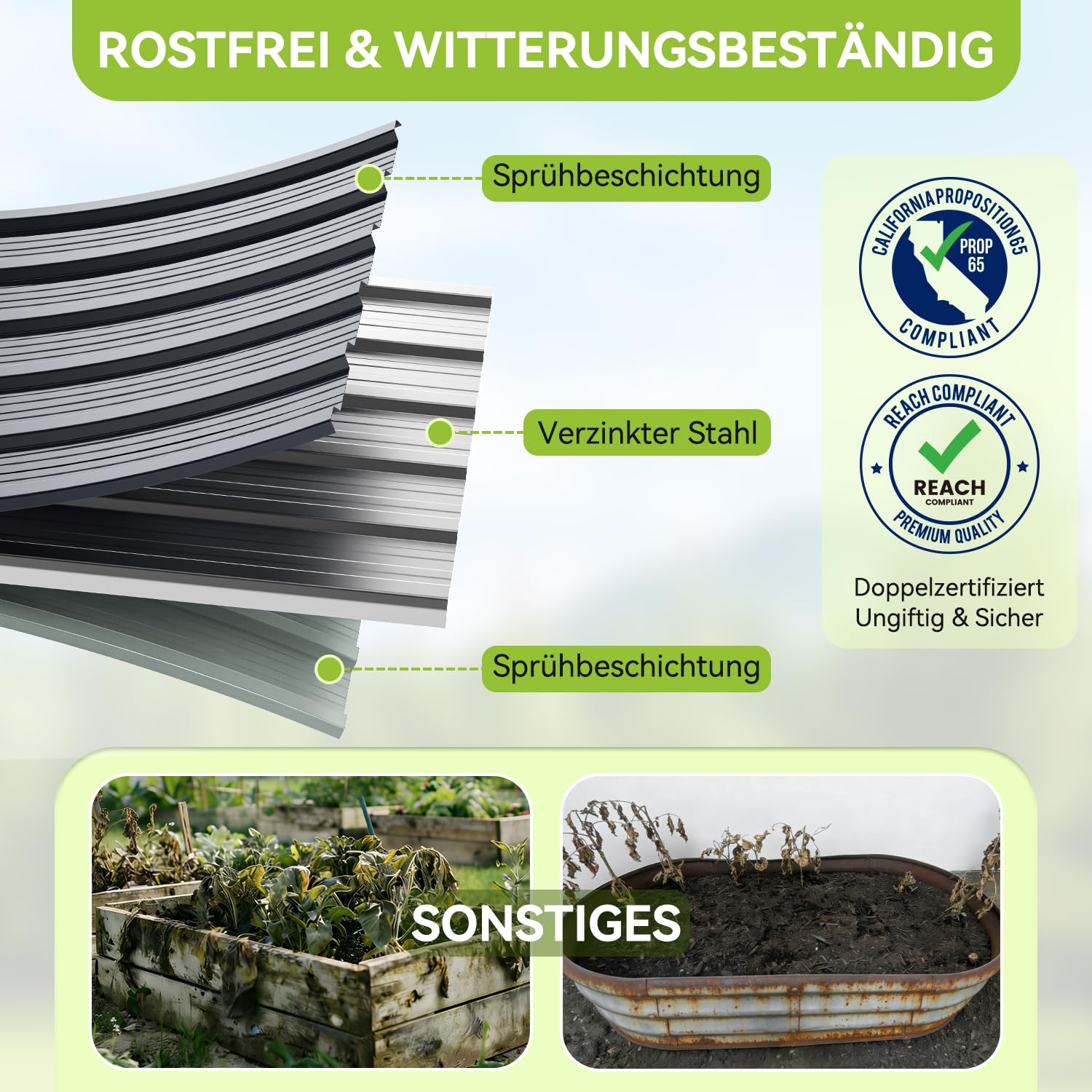 Ohuhu Metall Hochbeet Pflanzenbeet 240x90x60 cm, Hochbeete für Garten aus Robustes Stahlblech, Rostgeschützt & Stabil, Ideal für Garten Gemüse Kräuter Blumen Anthrazit