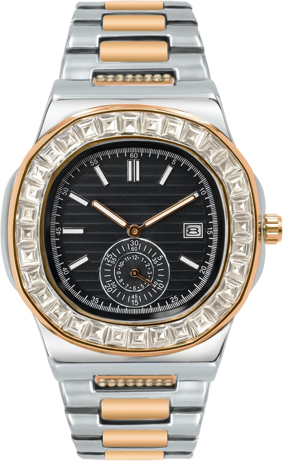 BARAMON Wrist Watches for Men, Nautilus Stainless Steel Quartz Movement Date Luxury Diamond Style Men's Luminous Hands Casual Business Watches