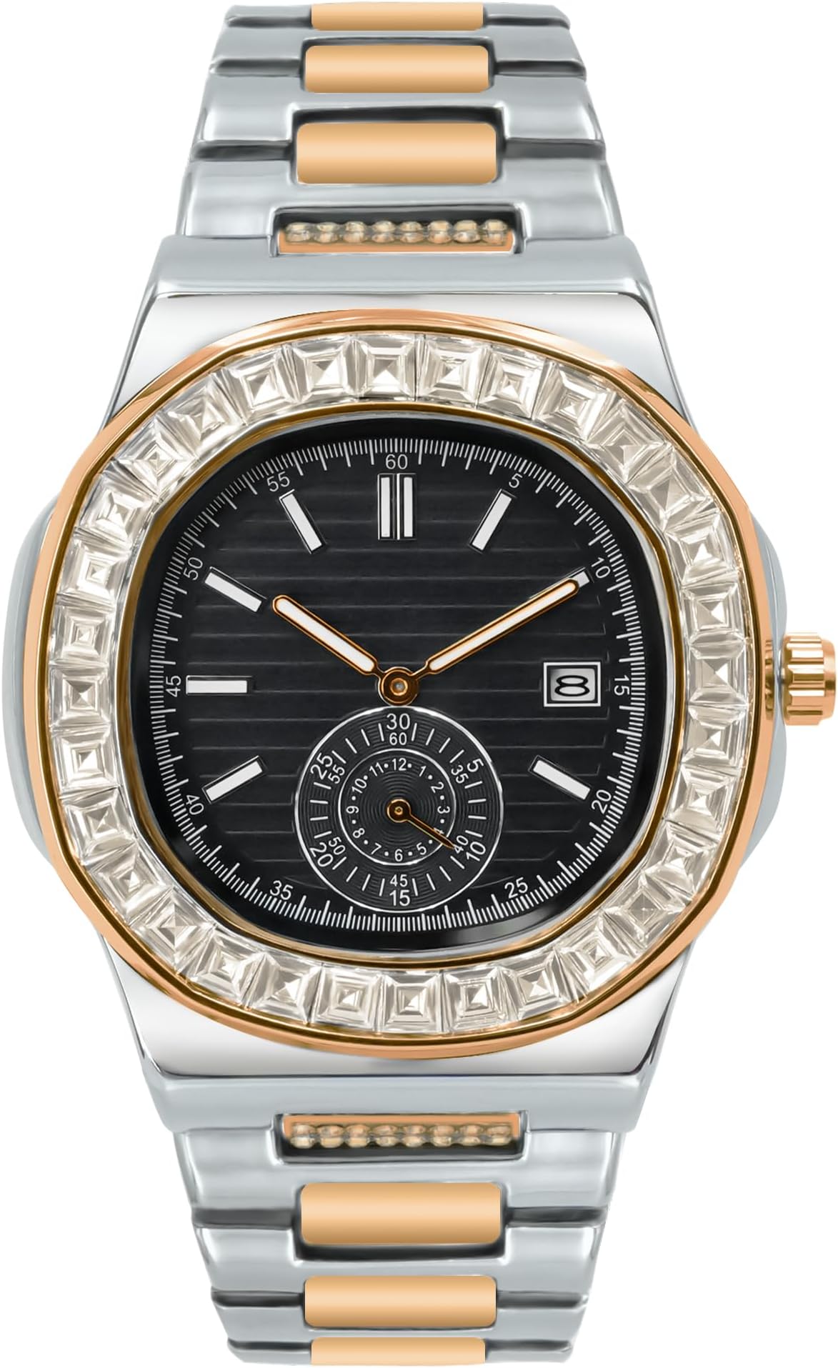 Wrist Watches for Men, Nautilus Stainless Steel Quartz Movement Date Luxury Diamond Style Men's Luminous Hands Casual Business Watches