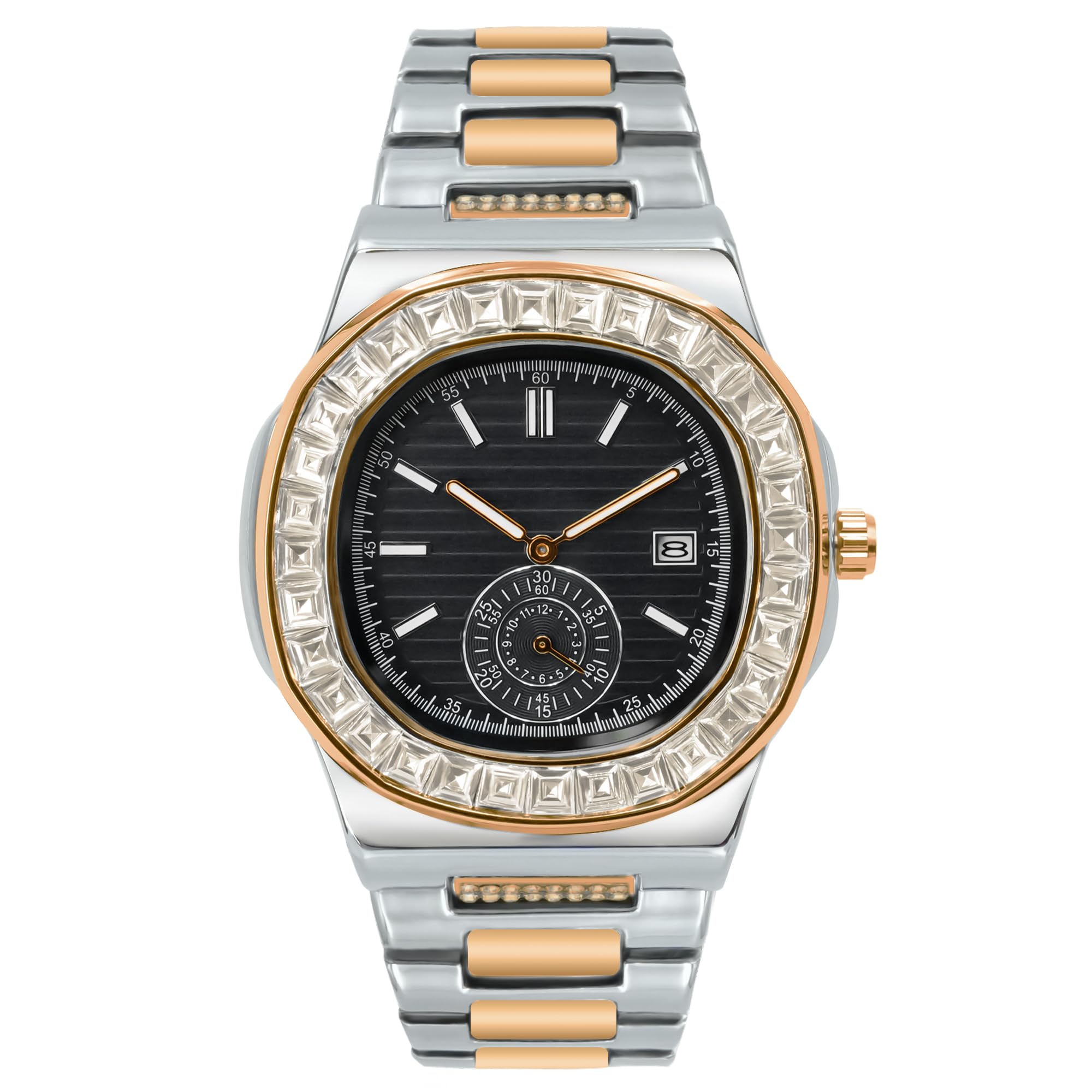BARAMONWrist Watches for Men, Nautilus Stainless Steel Quartz Movement Date Luxury Diamond Style Men's Luminous Hands Casual Business Watches