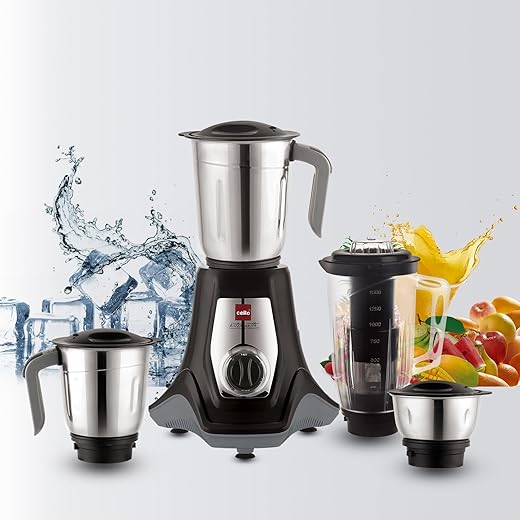Cello Hercules Mixer Grinder 750W, Black- 2 Year Warranty (We Jar with Cover - 1.2 L; Dry Jar with Lid- 1L; Chuntney Jar with Lid- 500ml; Juicer Jar Capacity- 1500ml)