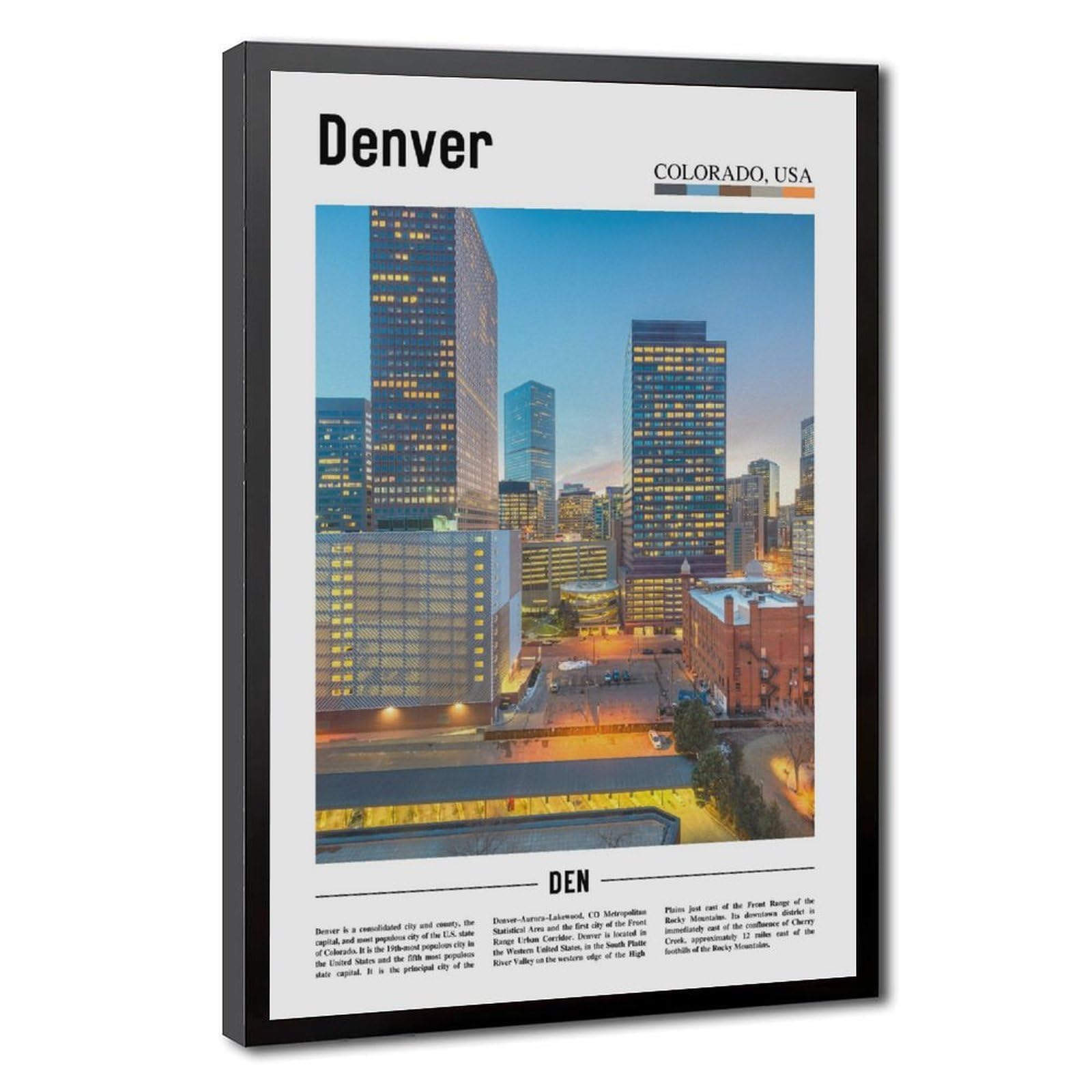 Wcyb Black Frame Denver Colorado The United States Of America Scenery Travel Prints Posters Canvas Deco Paintings Wall Art For Office Living Room Hangable Frame 12" L X