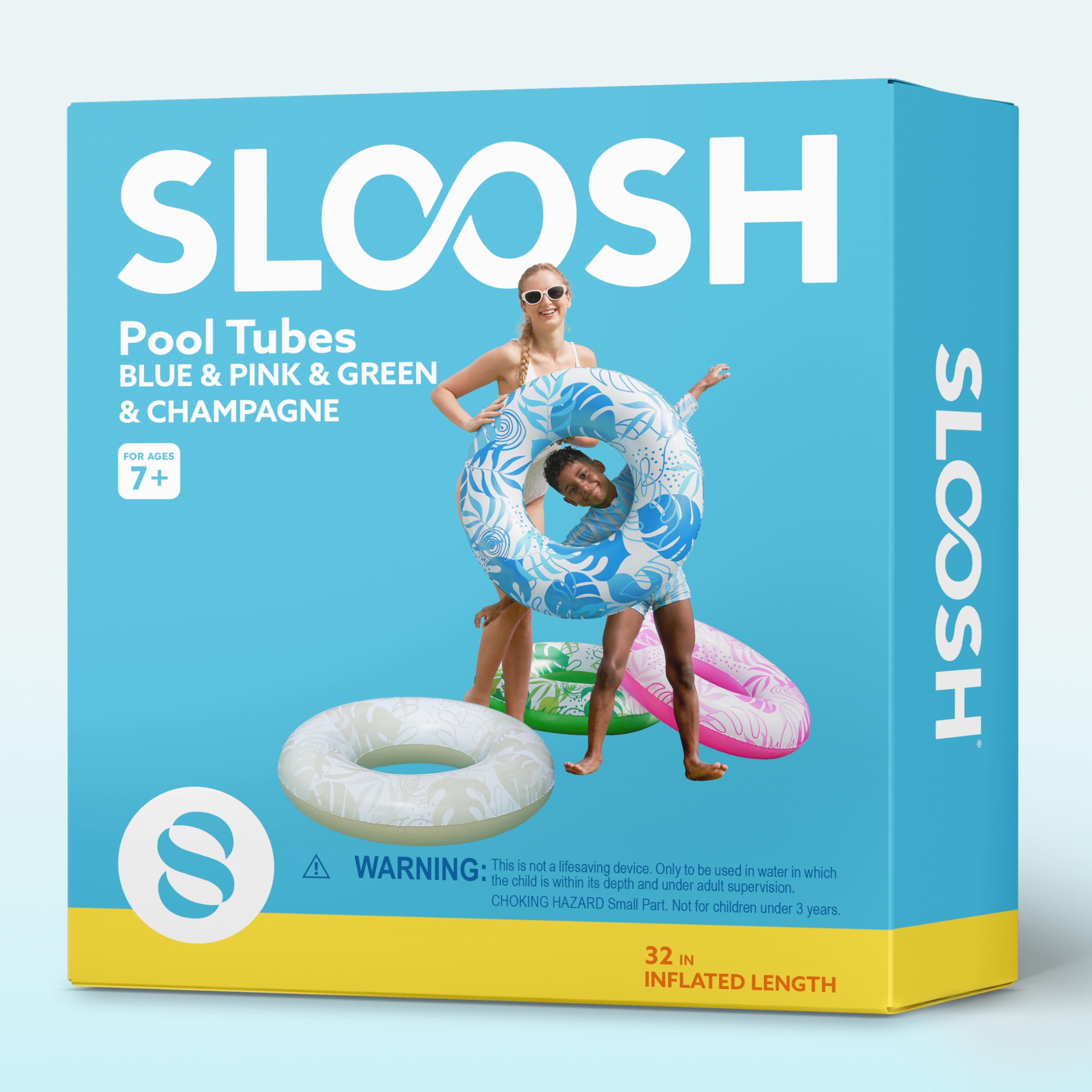 Sloosh Aufblasbare Pool-Schwimmer, Pool-Ringe, Schwimmschläuche, Schwimmspielzeug, Strandschwimmen, Party-Spielzeug für Kinder und Erwachsene, 4 Stück