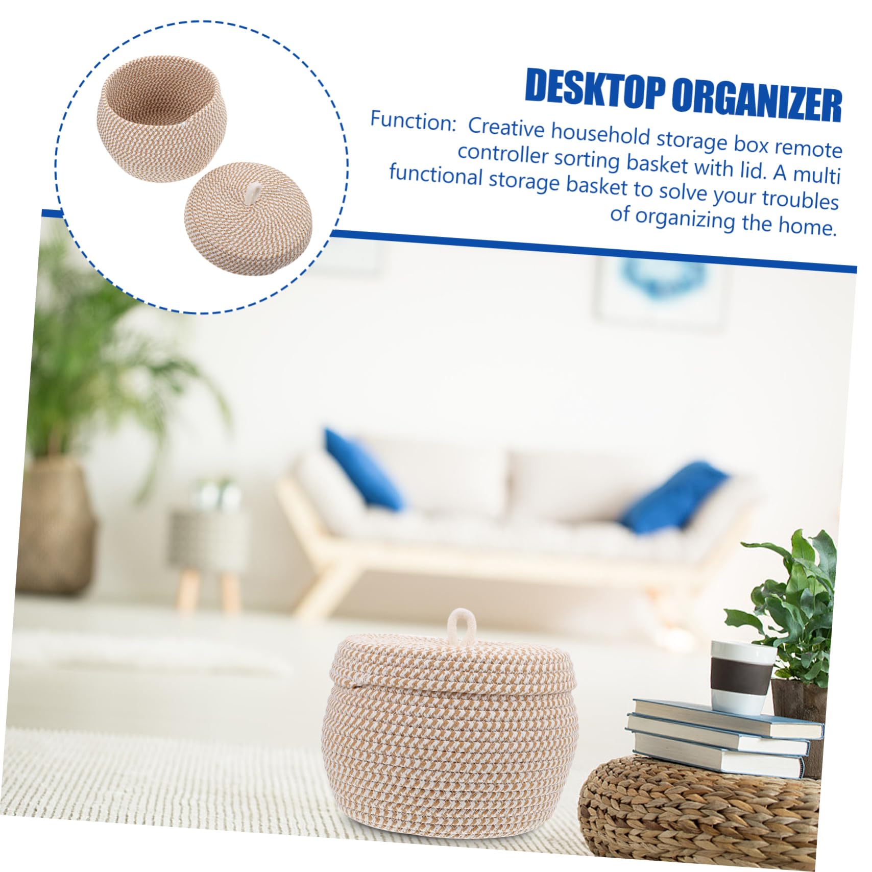 Cesta De Cuerda De Algodón Decorativa Cesta De Almacenamiento Con Tapa