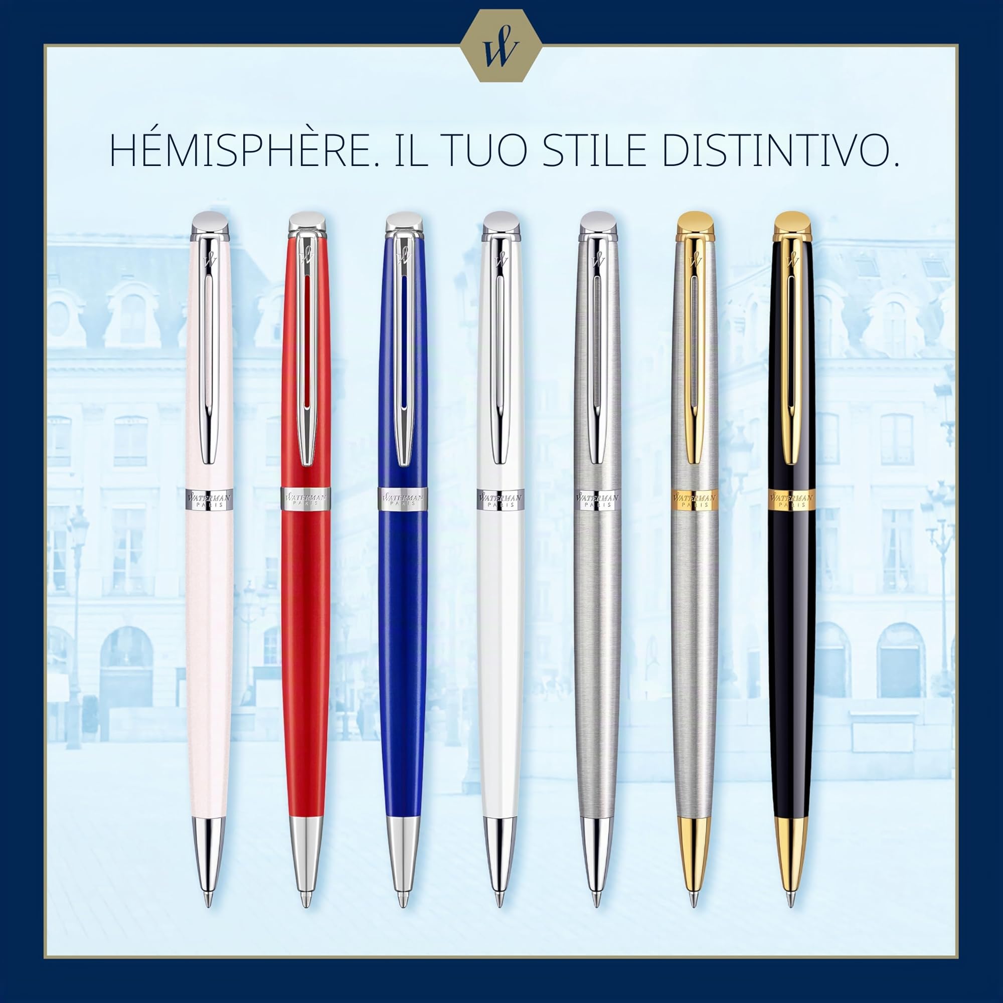 Waterman Hémisphère penna a sfera | nero lucido con finiture cromate | punta media con cartuccia di inchiostro blu | confezione regalo