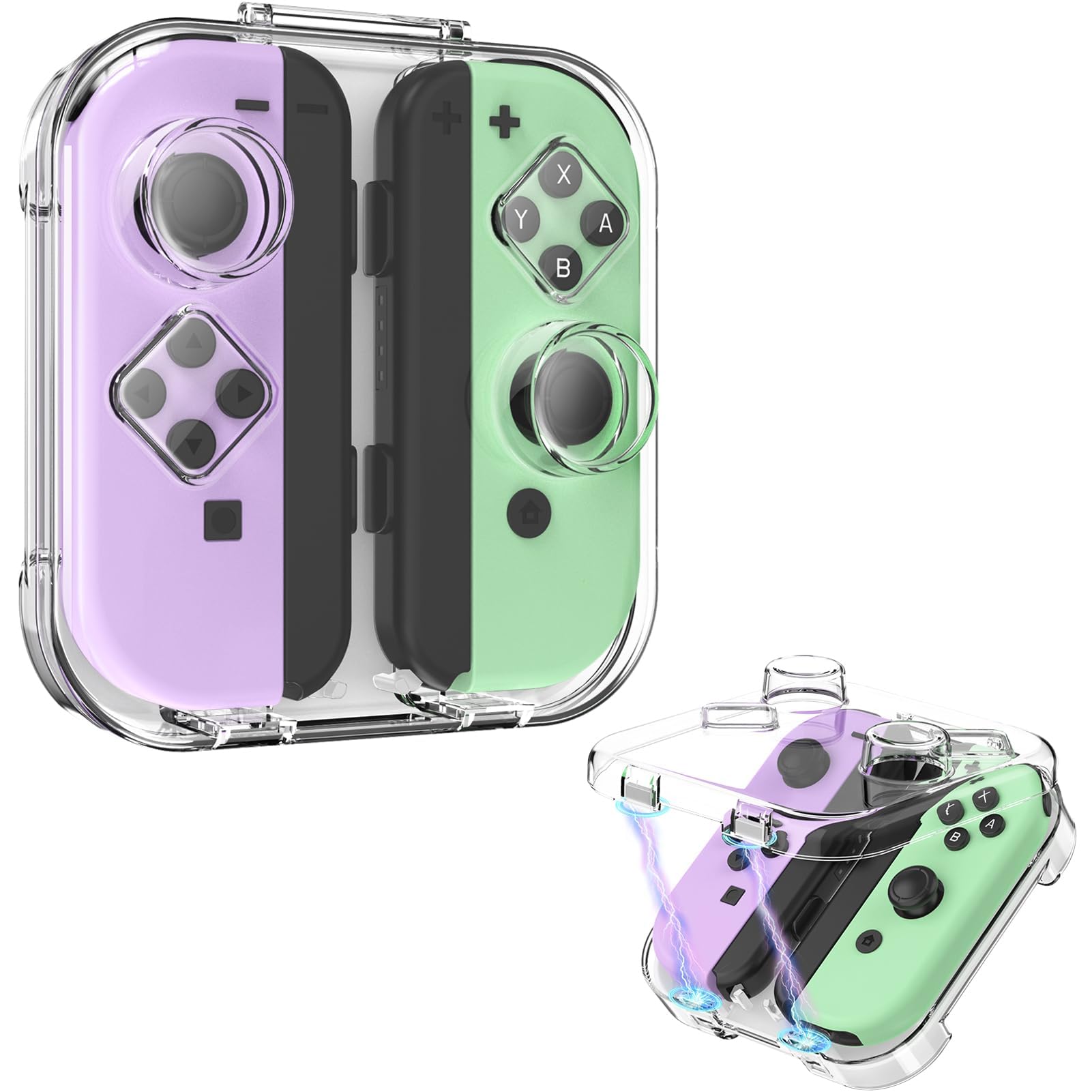 BIGTHREE Joy-Con Storage Case with Magnetic Closure, Transparent PC Dust-Proof Protective Box for Nintendo Switch/OLED Joy-Con Controllers, Portable Travel Case