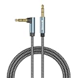 Nanxudyj AUX Cord 6ft,3.5mm Stereo Audio Cable 90 Degree Nylon Braided 3.5mm Male to Male Stereo Aux Cables Right Angle TRS Cable Portable Compatible for Headphone, car,Tablets, Speakers