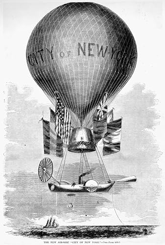 LoweS Balloon 1859 Nview Of The City Of New York Thaddeus SC LoweS Unsuccessful Transatlantic Balloon Of 1859 - Póster grabado en madera