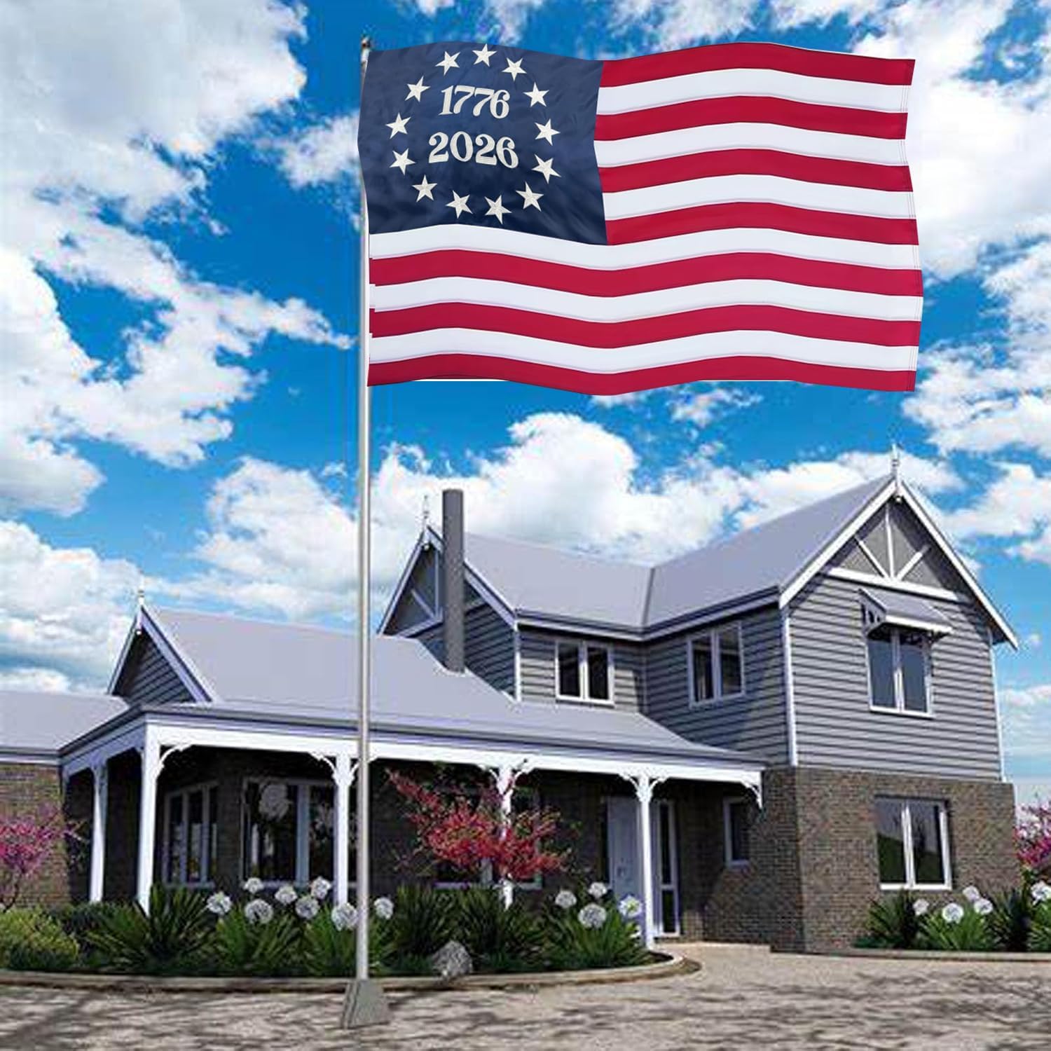 Embroidered 1776 Bennington 250 Anniversary USA Flags 3x5 Outdoor- Betsy Ross US Flag Heavy Duty Nylon Embroidered Stars Sewn Stripes With 2 Brass Grommets for Outside