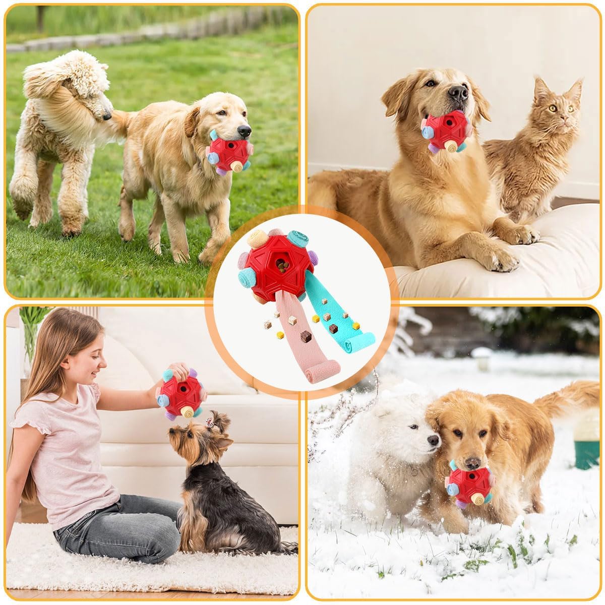 Dog Snuffle Ball-Interactive Puzzle Dog Toys Encourage Natural Foraging Skills Slow Feeder for Training and Stress Relief, Cloth Strip Hiding Food Dog Toys for Any Size Dogs (Red Macaron) thumbnail