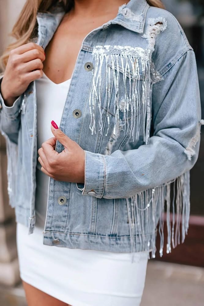 ジャケット・アウター ALEXIA STAM Fringe Hem Denim Jacket S ALEXIA STAM Fringe Hem Denim Jacket S
