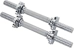 Sunny Health & Fitness 35.5 cm Threaded Chrome Dumbbell Bar Set, Adjustable Dumbbell Bar Handles with Star Lock Collars, Fit 25 mm Standard Plates - STDBH-14