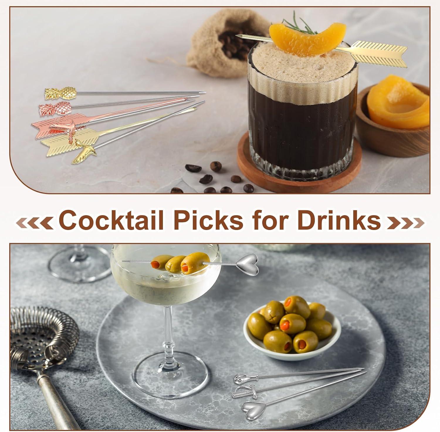 uxcell 5 Pcs Cocktail Picks 4.5" Martini Picks Fruit Sticks Metal Silver image 4