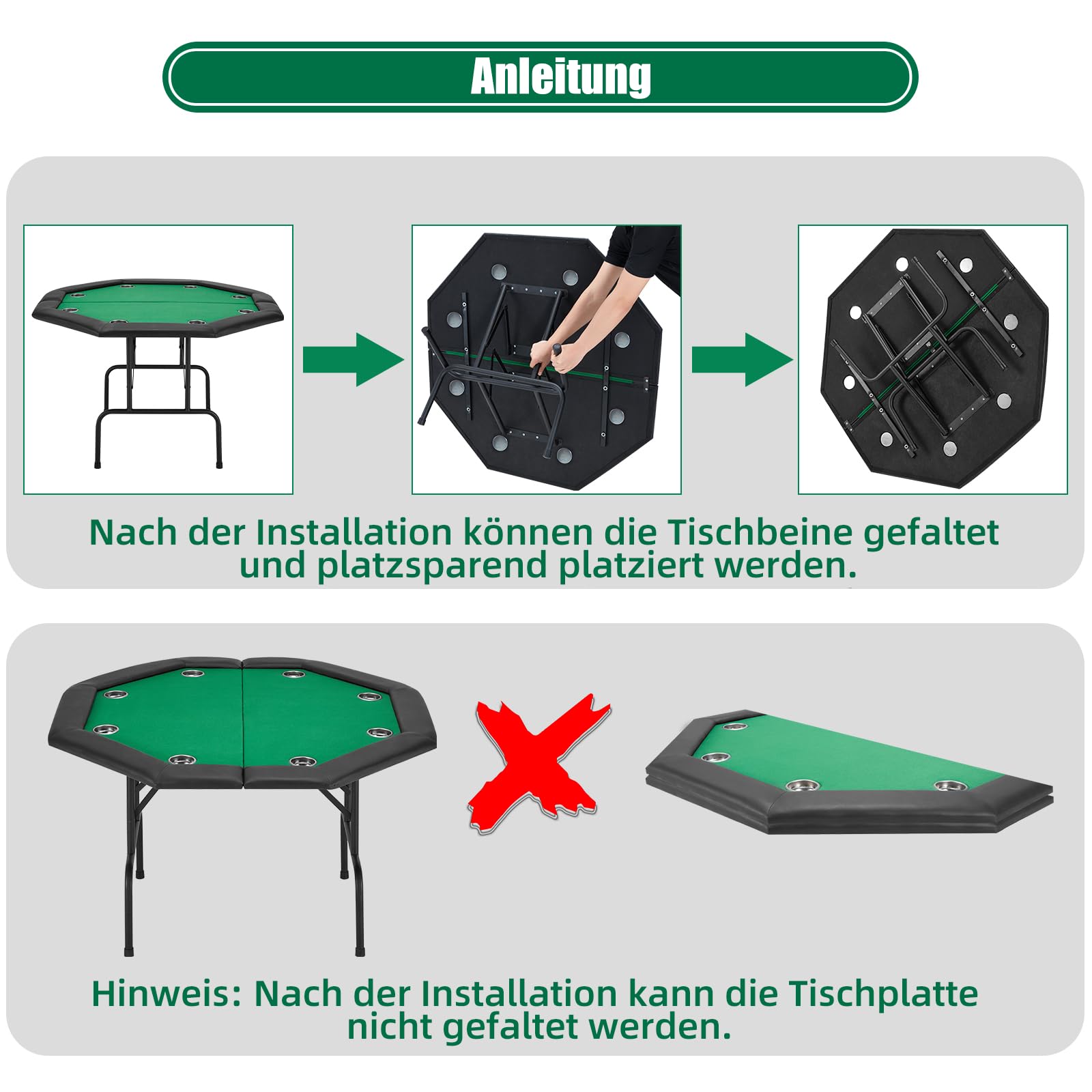 AVAWING Table de poker pliable pour 9 joueurs avec porte-gobelet en acier inoxydable (bleu, petit)