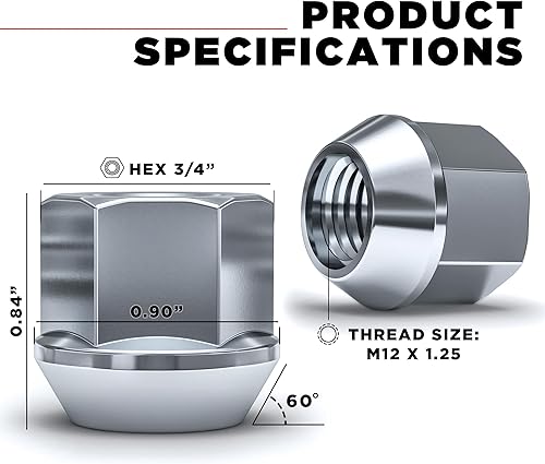 Miniatura 2 de White Knight 1306-1S-20AM Zinc M12x1.25 Tuerca de llanta de bellota de extremo abierto, paquete de 20