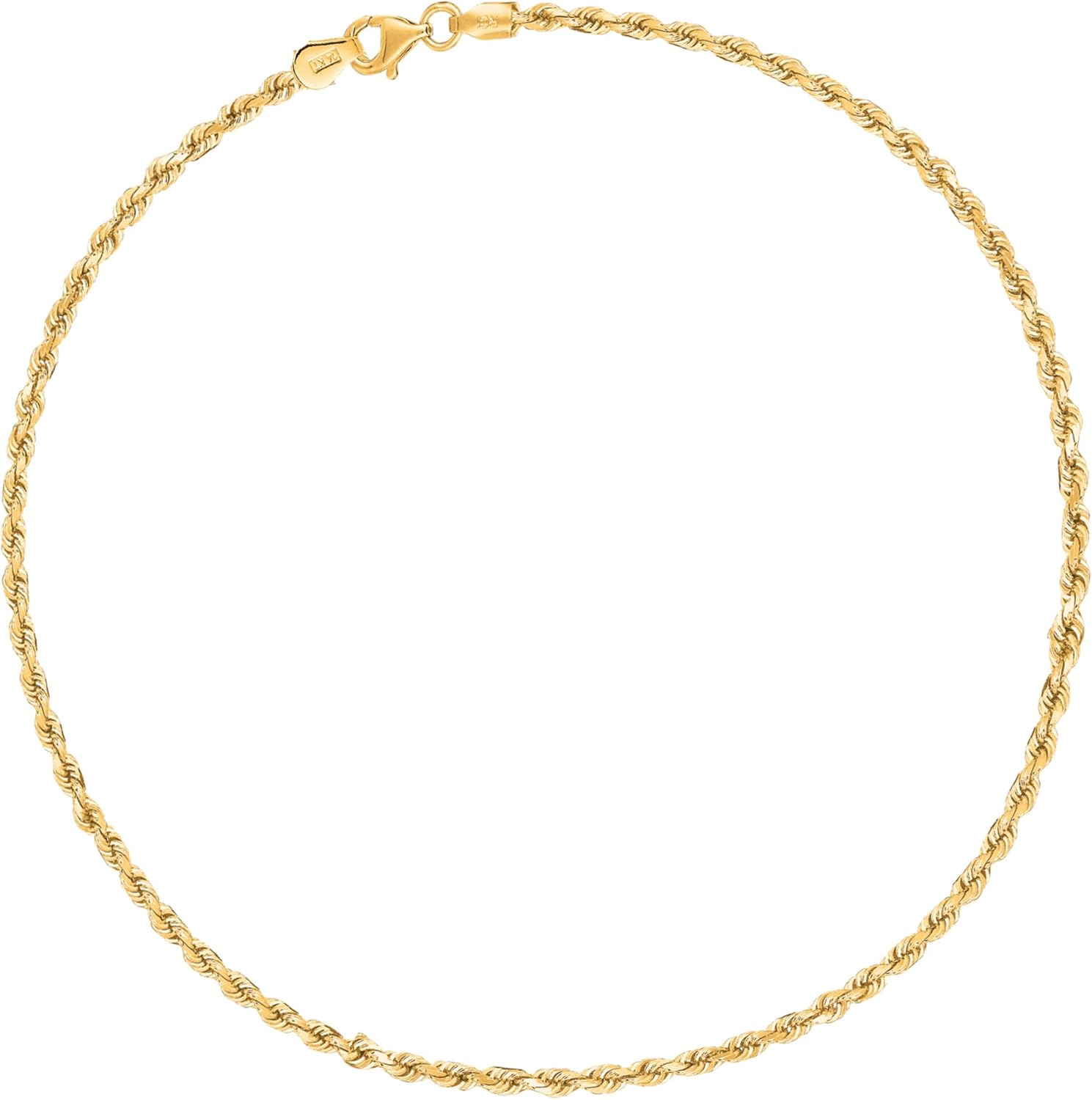 Ritastephens 10K Yellow Gold Rope Anklet Ankle Bracelet (1.25 mm or 2mm Width)