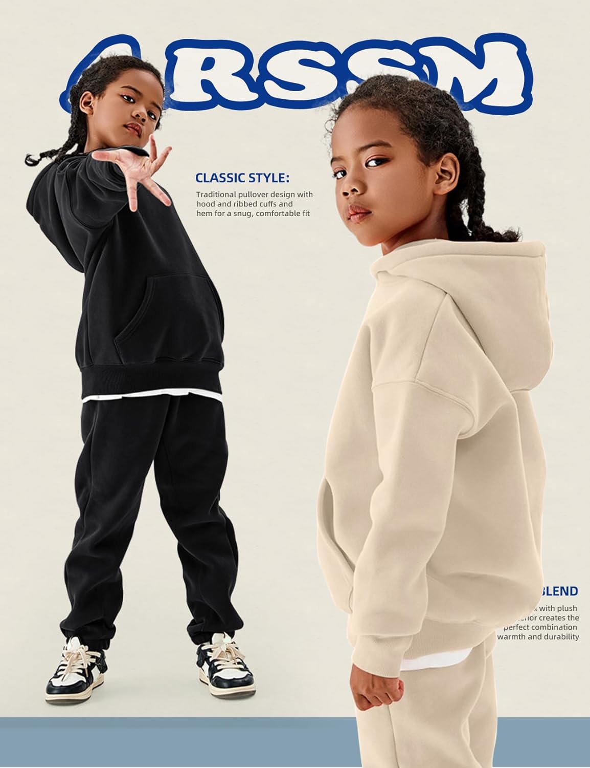 Arssm Girls Boys Sweatsuits Fleece 2 Piece Outfits Pants Set Hoodie and Sweatpant Set Kids Athletic Fleece Tracksuits - Image 6