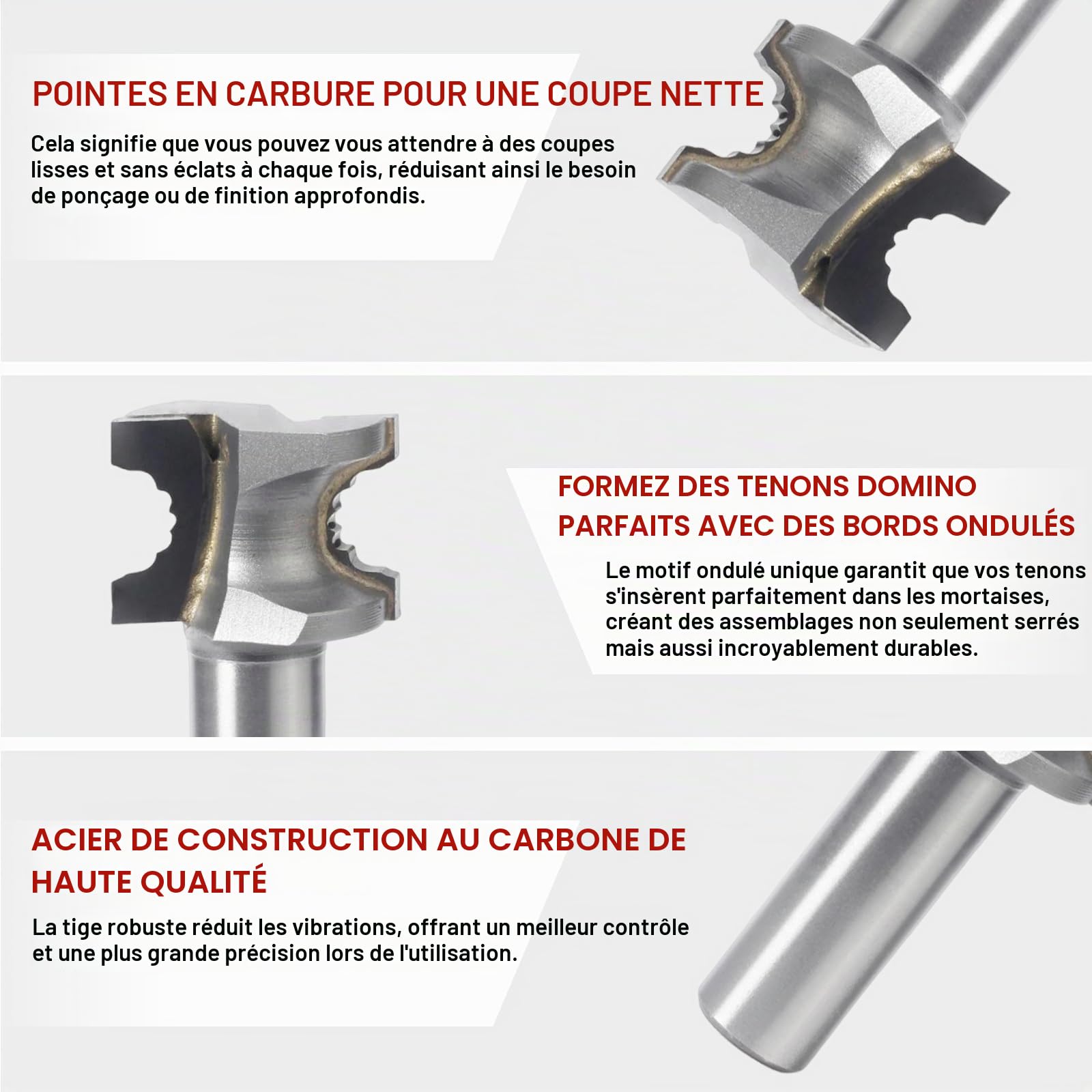 Mèches de défonceuse Jeu d'outils pour Festool Domino Tenons - Carbure de tungstène - Coupe droite - 4 pièces (5 mm, 6 mm, 8 mm, 10 mm) - Mèches de défonceuse Festool Domino