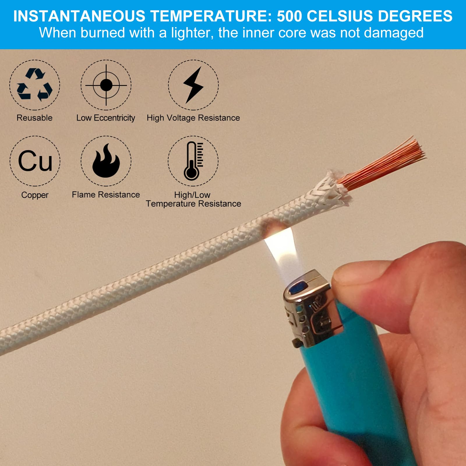 PATIKIL 100 Pies 9 AWG Cable De Alta Temperatura, -76 A 932 Grados Fahrenheit Cable Electrónico De Fibra De Vidrio Con Mica Aislado Resistente Al Calor Flexible Para Lámparas