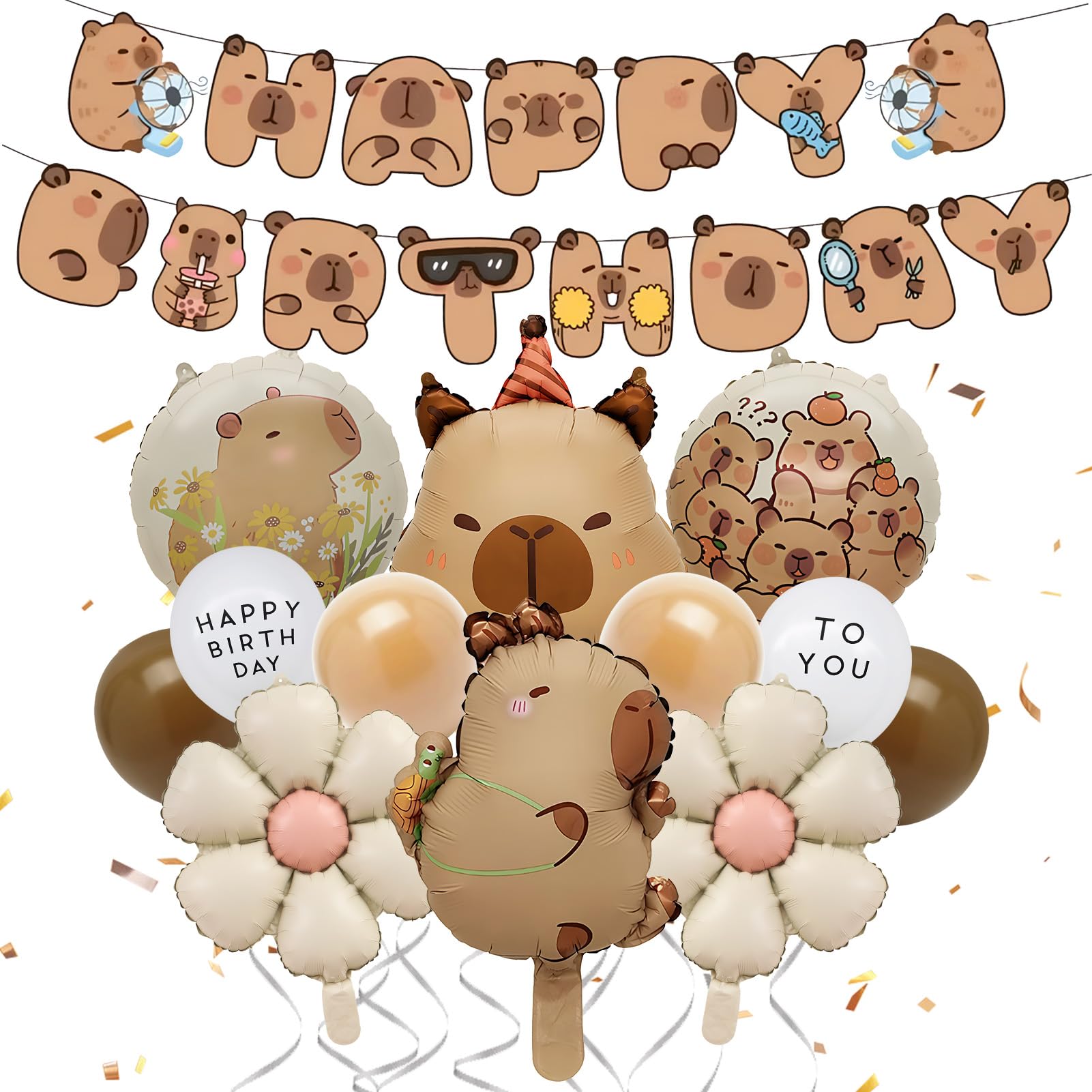 13 Stück Capybara Luftballons Geburtstagsdeko Set, Happy Birthday Girlande & Capybara Folienballons & Gänseblümchen Ballons & Latexballons & Band Kindergeburtstag Deko für Kinder Capybara Liebhaber